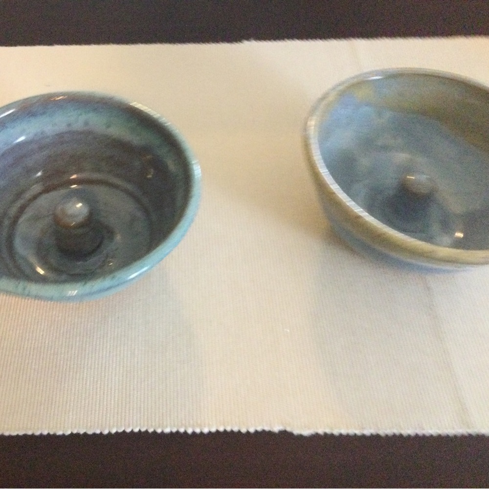 2 Hand thrown pottery apple bakers